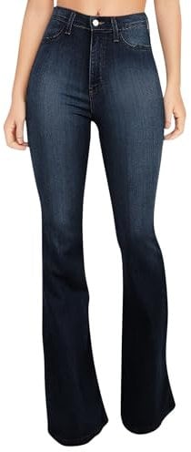 Hohe Taille Bootcut Jeanshosen Schlaghose Jeans Damen Casual Schlagjeans High Waist Damenjeans Elegante Röhrenjeans Denimhose Skinny Denim Hosen Flared Pants Y2K Freizeithose(Dunkelblau,XXL)
