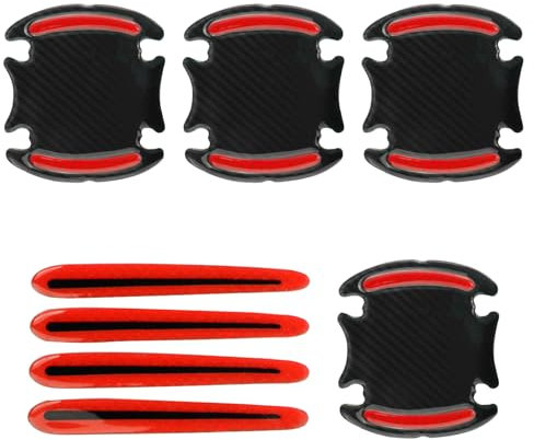 8Pcs Auto Door Handle 3D Carbon Fiber Universal Scratch Protection Cover Car Door Guard Film Cup Handle Paint Scratch Protector Sticker Safety Reflective Strips Non-Marking Adhesive Red