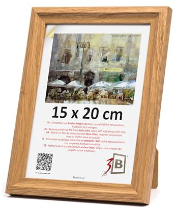 3-B Bilderrahmen MORI - Braun (Eiche mit optisch sanfter Holzmaserung) - 15x21 cm (A5) - Holzrahmen, Fotorahmen, Dokumentenrahmen mit Acrylglas