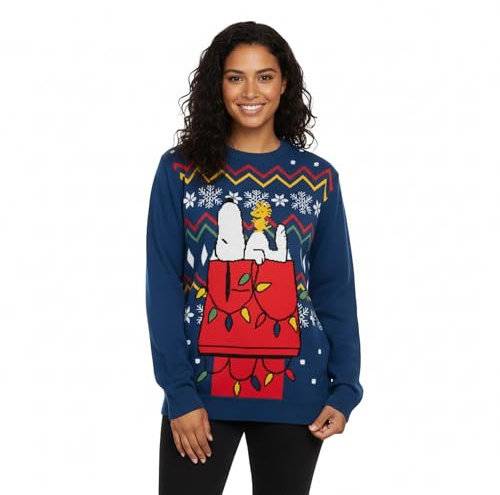 United Labels The Peanuts Snoopy Winterpullover Unisex, Blau, Winter Strickpullover, Ugly Sweater für Damen und Herren