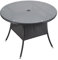 Warmiehomy Rattan Garden Table 100cm Round Outdoor Dining Table with Tempered Glass Tabletop Wicker Patio Tables with Parasol Hole Black Outdoor Side Tables