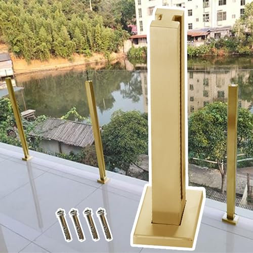 RAABYU Poteau de Garde-Corps en Verre doré pour couloirs de Quai, Colonne de Balustrade en Verre à Montage au Sol en Bois/béton
