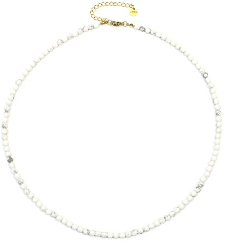 LAKADA Howlith Edelsteinkette mit facettierten 4mm Perlen - echte Natursteine - Länge verstellbar - Heilstein Schutzstein Edelstein Collier Glücksbringer Talisman Geschenk (Howlith, 40, G)
