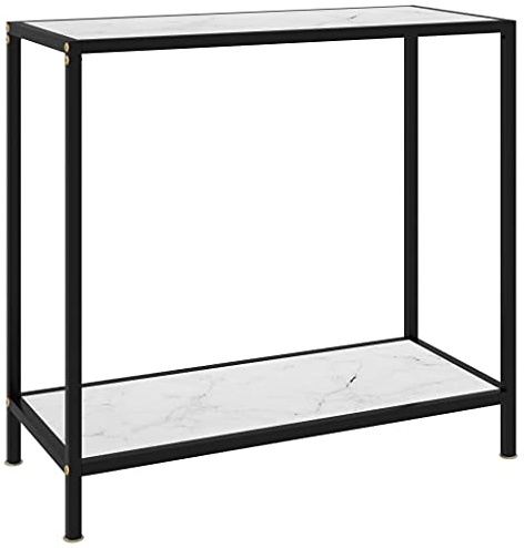 KTHLBRH Table console blanche en verre trempé moderne en verre trempé et acier, structure robuste et stable 80 x 35 x 75 cm