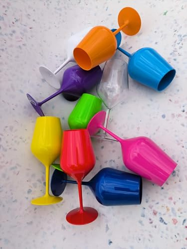 Calici colorati in plastica infrangibile, confezione da 10 pz. Rosa, verde, arancione, blu, azzurro, bianco, trasparente, giallo, viola, rosso, fucsia. Calici per feste e parti in piscina