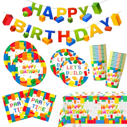 Building Block Party Supplies -For 16 Building Block Party Decorations
