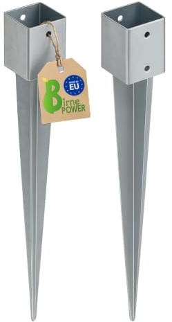 BirnePower Pfostenträger 2er Set 46x46 mm Einschlagbodenhülsen Pfostenanker Square Erdanker Erdspieß Bodenanker Einschlaghülse aus Stahl zum Einschlagen für Holzpfosten Feuerverzinkt Länge 550 mm