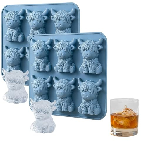 Miniature Moule À Glaçons Vache Des Highlands, Lot de 2 Mignon Moule À Glaçons 3D En Silicone Vache Des Highlands, Bac À G-laçons Réutilisable À Six Compartiments, Moules À G-laçons En Silicone