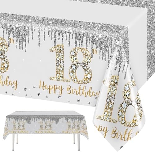 Tischdecke 18 Geburtstag 133 x 270cm,18. Geburtstag Tischdeko, 18 Tischdeko | Tischdeko18 Geburtstag Junge, Tischdeko18. GeburtstagJunge, Happy 18th Birthday Tischdeckefür Mann Frau