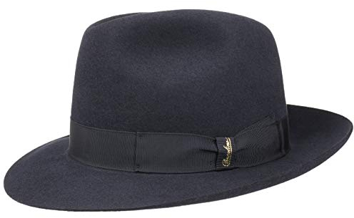 Borsalino Marengo Haarfilz Bogarthut Haarfilzhut Fedora Herrenhut für Herren Filzhut Wollhut mit Ripsband Herbst Winter (57 cm - blau)