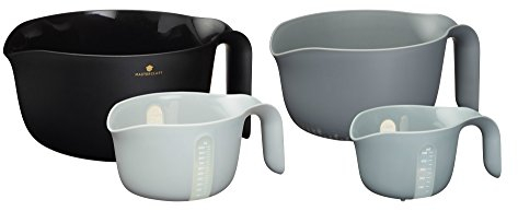 MasterClass Smart Space 4-in-1 Nesting Mixing Bowl / Colander / Measuring Jugs - Black / Grey (4-Piece Set)