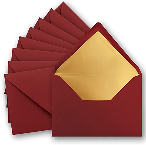 50x metallic Gold-gefütterte Brief-Umschläge DIN C5, dunkel-rot - 156 x 220 mm - Nassklebung mit spitzer Klappe - FarbenFroh by GUSTAV NEUSER