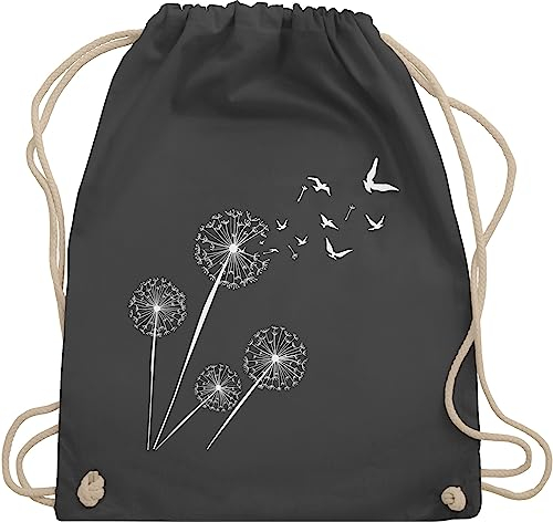 Turnbeutel Rucksack - Sprüche Statement - Pusteblume Löwenzahn - Unisize - Dunkelgrau - beutel mama mit aufschrift vögel stoffbeutel sportbeutel aus stoff bedruckt statements blume beuteltasche