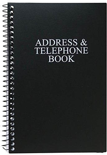 Iconikal Adress-Telefonbuch, 20,3 x 12,7 cm, schwarz, Spiralbindung, 384 Kontakte, Organizer zum Organisieren von Namen, Adressen, E-Mail, Handy-Nummern