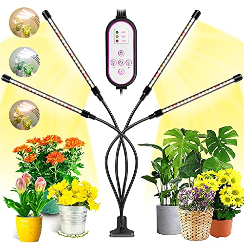Garpsen Grow Lights for Indoor Plants, 80 LEDs Full Spectrum Led Plant Grow Light, 10 Dimming Level & 4 Heads Grow Lamp with Timer 360°Adjustable Gooseneck for Seedlings and Succulents