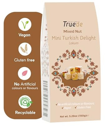 Truede - Mini noci miste turche Delight (150 g) - Mini delizia turca fatta a mano, nocciola, pistacchio e cocco