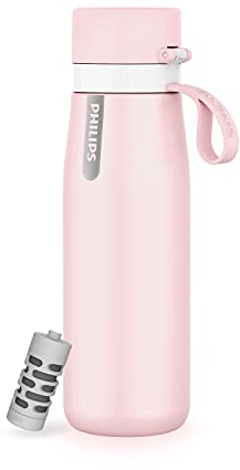 Philips GoZero Everyday - Botella de agua filtrada de acero inoxidable aislada con filtro de agua Philips para uso diario, sin BPA, purifica el agua del grifo en agua saludable y sabrosa, mantiene la
