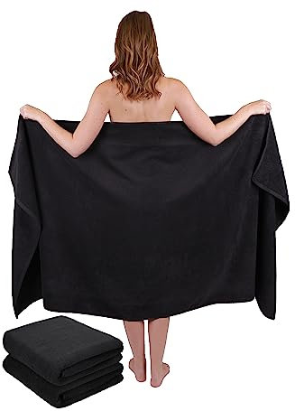 Betz 3 Stück Badetücher groß XXL Badetuch Saunatücher Dresden 100% Baumwolle Größe 100 cm x 200 cm Farbe dunkelgrau