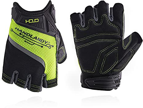 HANDLANDY Fingerlose Arbeitshandschuhe für Herren, Halbfinger-Arbeitshandschuh, Griffigkeit, stoßdämpfend, atmungsaktiv, Uwrist, TPR, Anti-Kollisions-Handschuhe für Herren und Damen (M, fi-grün)