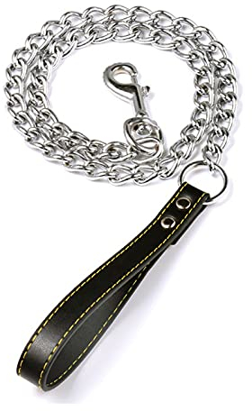 Hundeleine Leder Metall Kettenleine Hundekette,120 cm Trainingsleine Hundeleine Hochleistungs-Hundekette Hunde Leine aus Leder und Metall