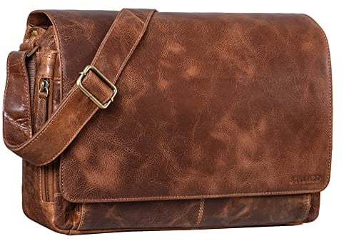 'Tom' Sac Messenger Vintage en Cuir | Sac à Bandoulière Hommes Femmes | Sacoche Laptop 15 Pouces pour Bureau, Université, Travail | Sac en Cuir Véritable, Couleur:Napoli - Marron