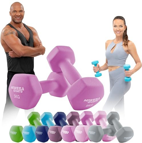 Miweba Sports Neopren Hantelset NKH100 | 𝐏𝐫𝐨𝐟𝐢 Hantel - Hexagon Hanteln Set - Kurzhanteln - Kurzhantel Set - Gymnastikhanteln - Hantel Set - Dumbbell - 0,5-10 Kg (2X 5.0 kg, Pink)