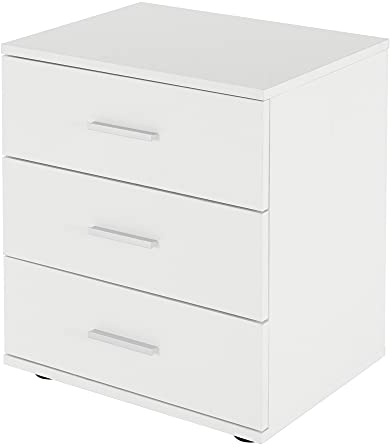 ML-Design Table de Chevet avec 3 Tiroirs, Blanc, 45 x 52 x 34 cm, en Bois, Table de Nuit d'Appoint, Commode Console, Meuble Armoire de Rangement, Convient à Chaque Lit et Chambre à Coucher ou Bureau