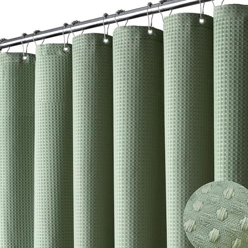 Dynamene Tenda da doccia extra lunga, lunga 200 cm, in tessuto spesso pesato, con 12 ganci in plastica, 72 x 84, verde salvia