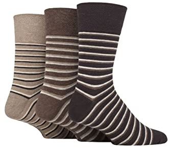 SockShop Gentle Grip Mens Striped Socks Patterned Stripey, Soft Honeycomb Top Comfort Cuff, 6-11 Pack of 3