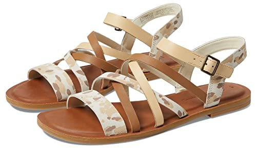 TOMS Damen SephinaFlat Sandalen, Beigefarbener abstrakter Kuhdruck, 37 EU