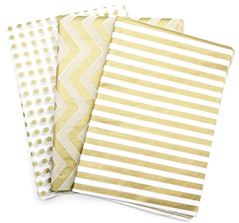 GOIYZTTR 60 Blatt Gold Weiß Seidenpapier Bulk 3 Arten Decorative Metallic Geschenkpapier 50 * 35cm Geschenk Seidenpapier Geeignet für Geschenkverpackungen und DIY-Dekoration