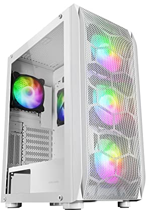 Mars Gaming MC-KX, Torre Gaming Premium E-ATX, Sistema CPU Freezer, 5 Ventiladores ARGB Ultra-silenciosos, Controladora ARGB y Mando RF, Frontal Mesh, Blanco