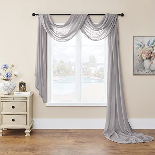 SK Studio Querbehang Freihanddeko Transparente Voile Gardine Vorhang Hochzeit Deko Foto Hintergrund Vorhangschal für Party Hochzeit Geburtstag Grau, 140x400cm