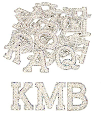 sourcing map 26 Stück Strass Buchstaben Patches A-Z Weiß Hintergrund Perlen Bunte Strass Glitzer Alphabet Applique Englische Buchstabe Buchstaben zum Aufbügeln für DIY Kleidung Reparatur