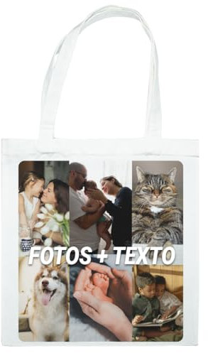 Tote Bag Personalizada | Bolsa de Tela Personalizado 37x41 cm con Foto o Texto por las 2 Caras | Bolso Mujer Personalizable Multiusos con Asas Largas | Lavable, Reutilizable y Regalo Original