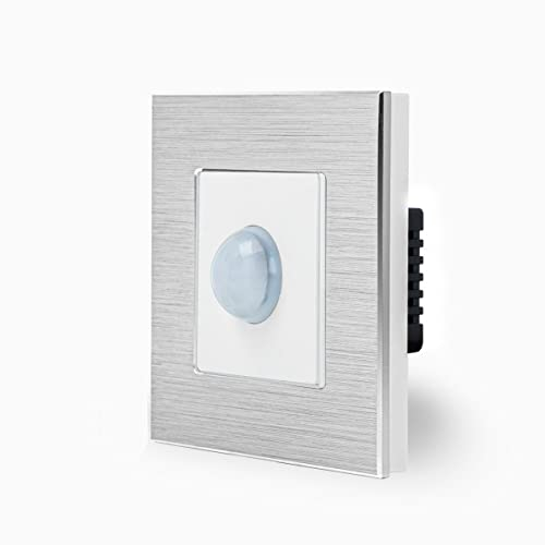 LUXUS-TIME IR Bewegungsmelder innen Licht Einbau Unterputz Sensor Melder Lichtschalter LED geeignet 90° in weiß im Aluminium Rahmen LXBA1-MP-SR01-12