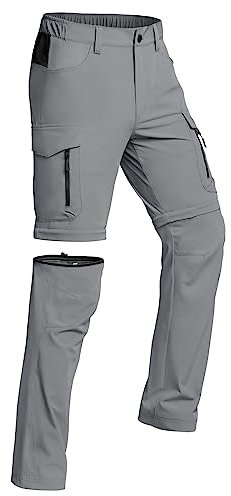 Vzteek Herren Wanderhose Zip Off Trekkinghose Outdoorhose Sommer Softshell Stretch Hose Kurz für Wandern,Abnehmbar,Baggy,Fahrrad,arbeits(Foggrey,XL)