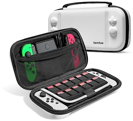 tomtoc Protective Switch Case for Nintendo Switch OLED and Nintendo Switch, Slim Hard Switch Game Case Travel Carrying Bag Compatible with Nintendo Switch Console and Accessories, White