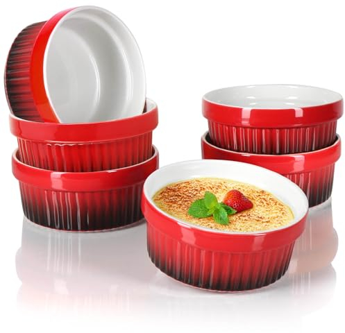 com-four® 6x Ragout Fin Schale - Ofenfeste Förmchen in rot - Creme Brulee Schälchen - Dessertschale mit je 250 ml - spülmaschinengeeignet