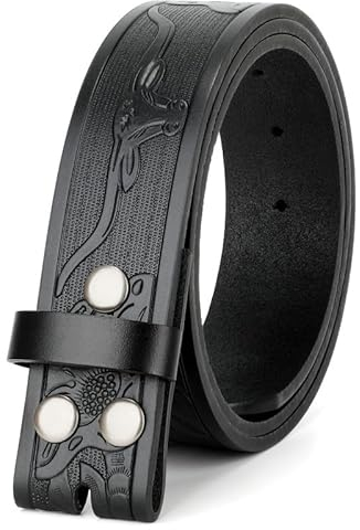 JasGood Western Gürtel für Herren Damen Ledergürtel ohne Schnalle Gürtelriemen Wechselgürtel Floral Graviert Geprägter Cowboy Gürtel für Jeans Hosen 38mm Breit,Schwarz,120cm