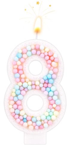 Geburtstagskerzen, Geburtstagskerzen Zahlen 0-9 Macaron Glitzer Kuchenkerzen Kuchendekorationen für Geburtstag Hochzeit Jahrestag Süße Party Kuchendekoration (8)