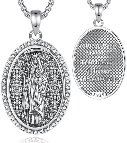 CELESTIA Collier Santa Muerte Argent Sterling 925 Pendentif Saint de la Mort Tete de Mort Mexicaine Squelette Le Jour des Morts Cadeau Femme Halloween Faucille