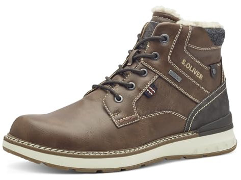 s.Oliver Herren Stiefel zum Schnüren mit Reißverschluss Wasserabweisend, Braun (Brown), 43 EU