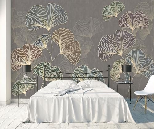 songqians Papier Peint 3D Peinture Murale 400x280cm Lignes De Feuilles De Ginkgo Rétro Papier Peint Panoramique Tapisserie Murales Salon Chambre
