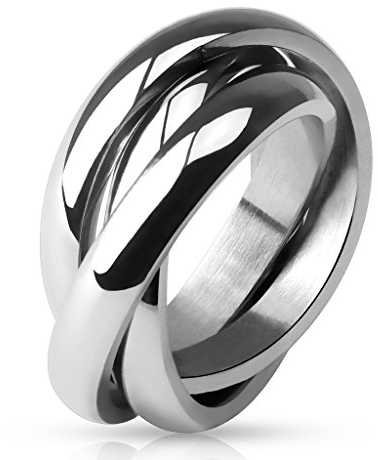 Paula & Fritz® Ring Damen Silber 8-mm Breit 316L Chirurgenstahl Größe 54 (17,2) Damenring Herrenring Partnerring Dreiband-Rollring Wickel-Ring