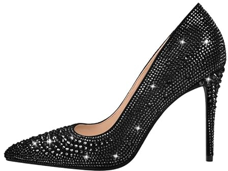 blingqueen Damen High Heels Glitzer Spitze Pumps Stiletto Elegante Damenschuhe Schwarz 44 EU