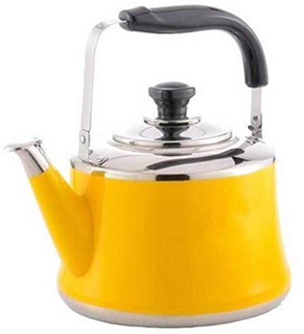 Hervidor de gas silbante 304 de acero inoxidable ligero con boquilla retro tradicional para cocina o estufa, tetera de café, color amarillo, 1 litro