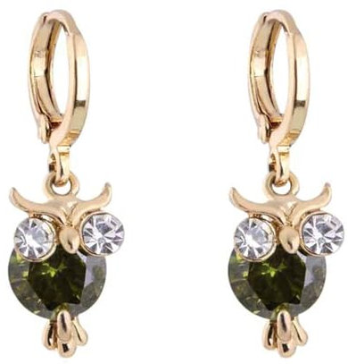 Ohrringe Tropfen Kupfer, Ohrringe Damen Grün Eule mit Rundem Grünem Zirkonia Ohrringe Damen