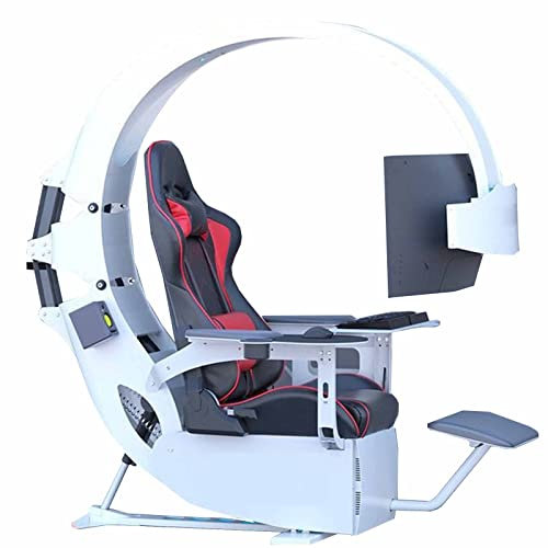 MAHNFEID Gaming-Stuhl für die ganze Familie, vielseitiger Computerstuhl mit Schwerelosigkeit/ergonomischem Design/Einstellbarer Bildschirmhöhe, bequemer Rennsimulator-Spielestuhl, weiß, 4 Bildschirme