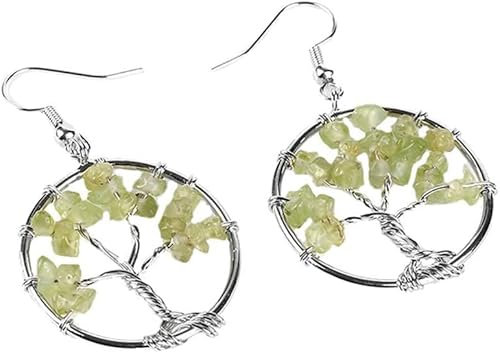RDAHSUEHH Pendientes de árbol de la vida, chapados en oro blanco, diseño de árbol de la vida, para mujer (topacios)